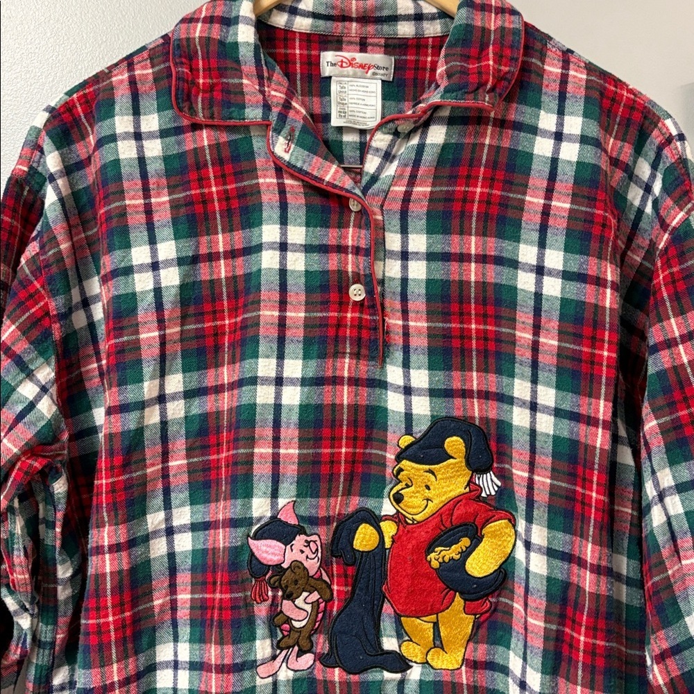 Disney Red and Green Plaid Shirt with Embroidered Pooh Characters Sz XL - Picture 2 of 6